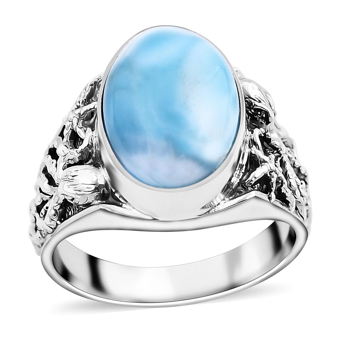 Bali Legacy Premium Larimar Octopus Ring in Sterling Silver (Size 10.0) 8.25 ctw