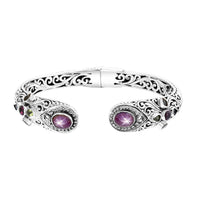 TLV Bali Legacy Indian Star Ruby, Multi Gemstone Bangle Bracelet in Sterling Silver (7.25 In) 6.60 ctw