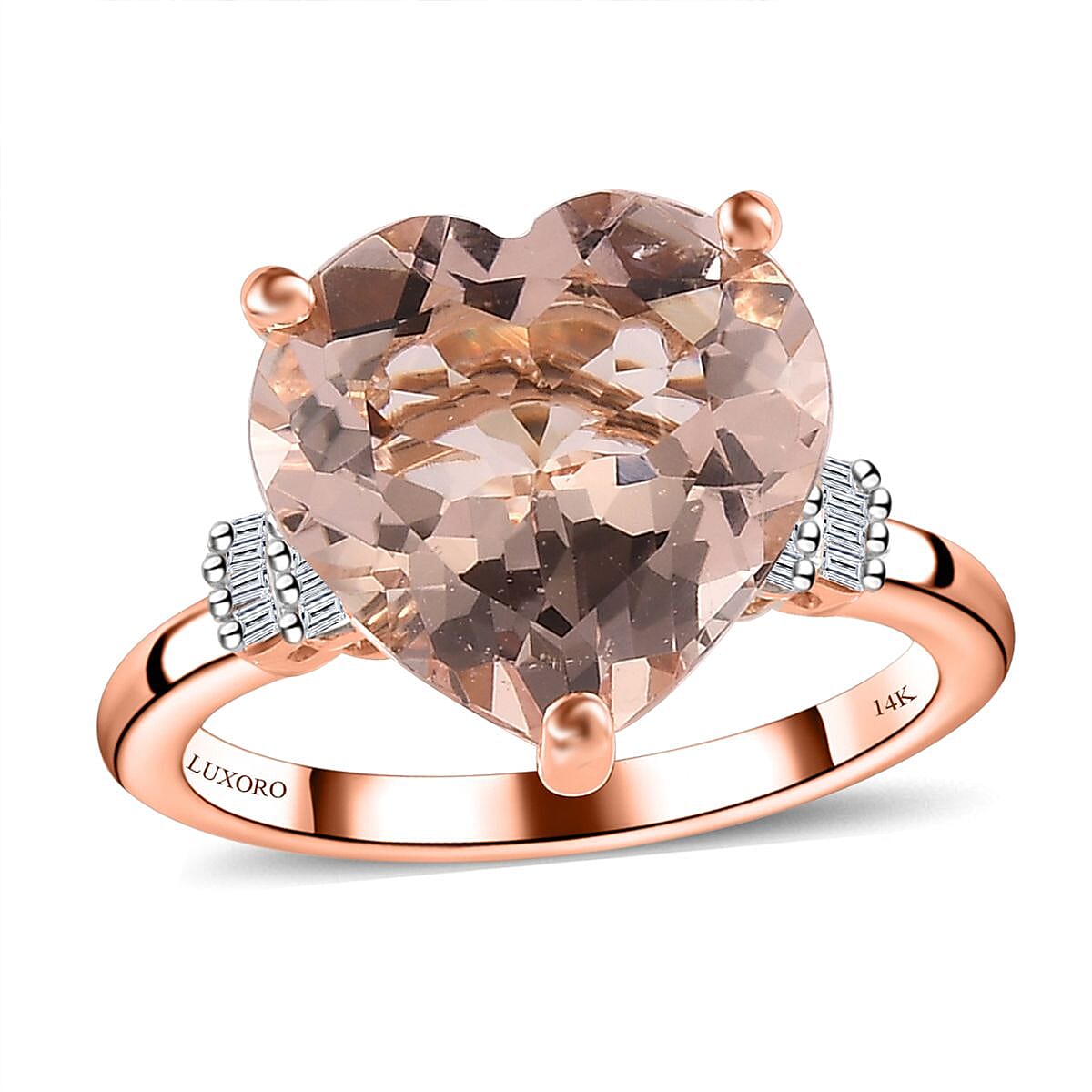 Luxoro 14K Rose Gold AAA Marropino Morganite and G-H I1 Diamond Ring (Size 10.0) 4.65 ctw