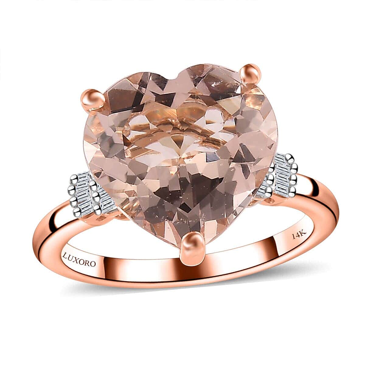 Luxoro 14K Rose Gold AAA Marropino Morganite, Diamond (G-H, I1) Ring (Size 8.5) 5.20 ctw