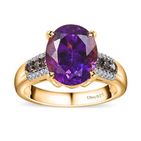 Moroccan Amethyst, Natural Champagne and White Diamond Ring in Vermeil Yellow Gold Over Sterling Silver (Size 10.0) 3.85 ctw