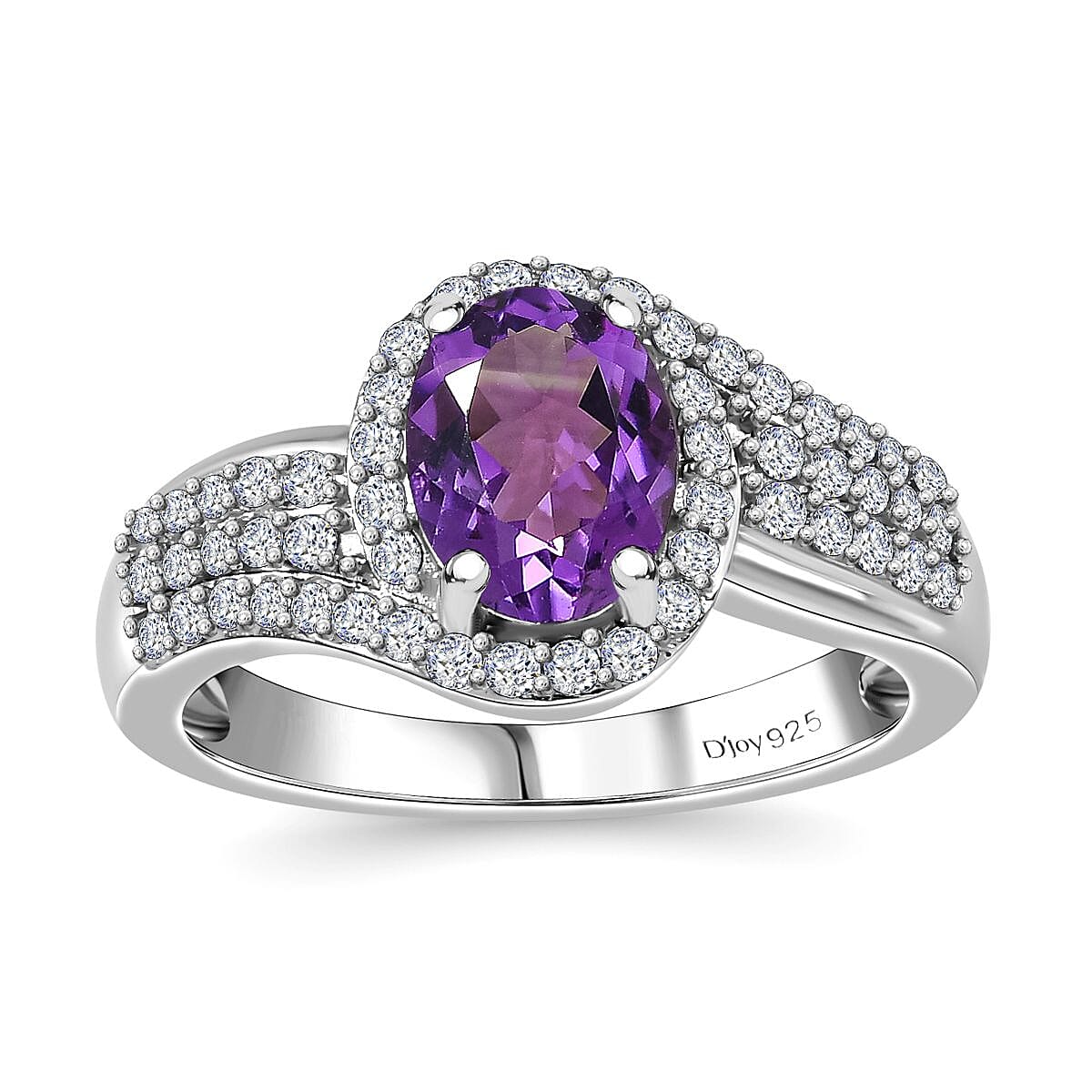 Moroccan Amethyst and Moissanite Ring in Platinum Over Sterling Silver (Size 10.0) 1.75 ctw