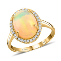 ILIANA AAA Ethiopian Welo Opal and Diamond G-H SI Halo Ring in 18K Yellow Gold 4.80 Grams 4.30 ctw