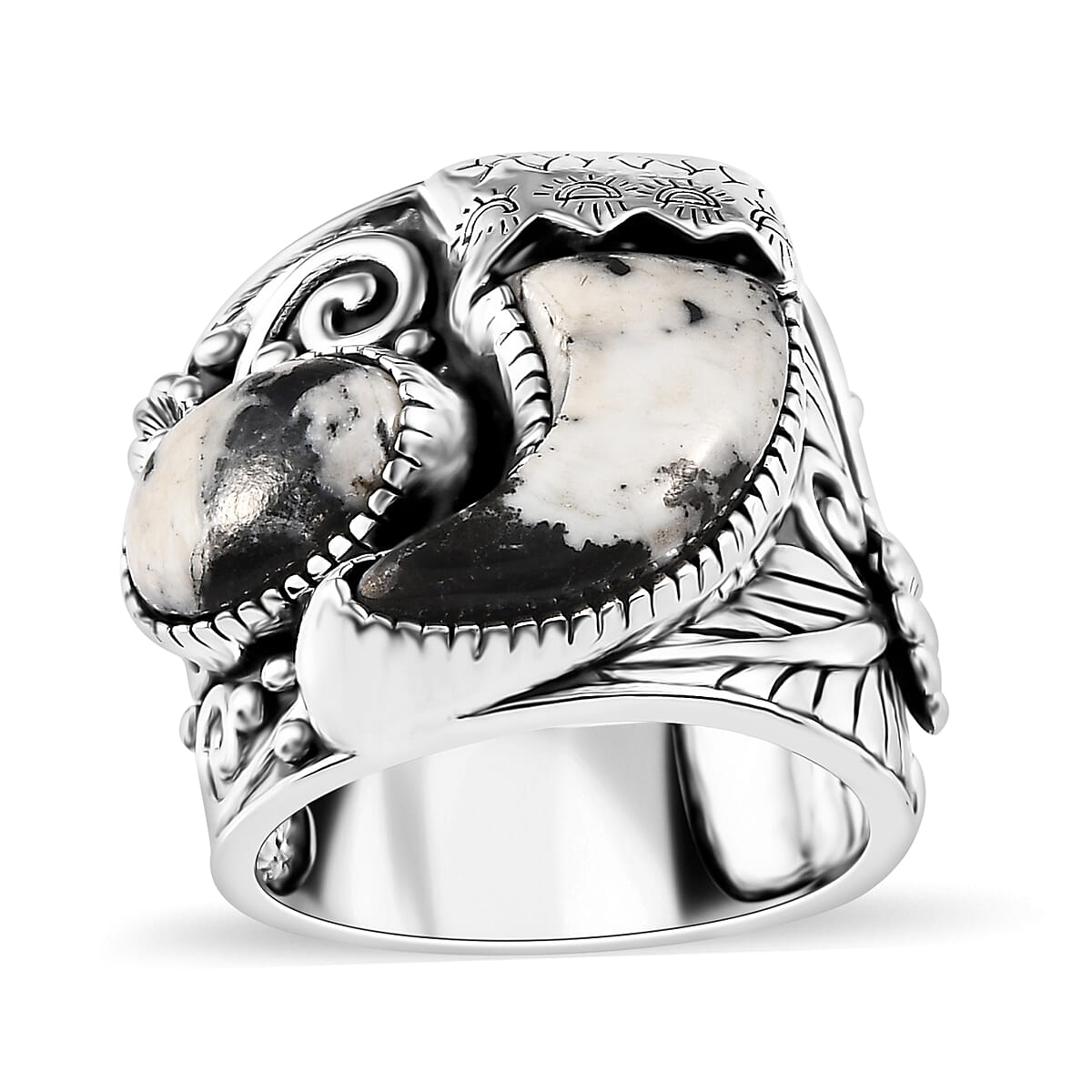 Artisan Crafted Premium White Buffalo Ring in Sterling Silver (Size 10.0) 10.35 ctw