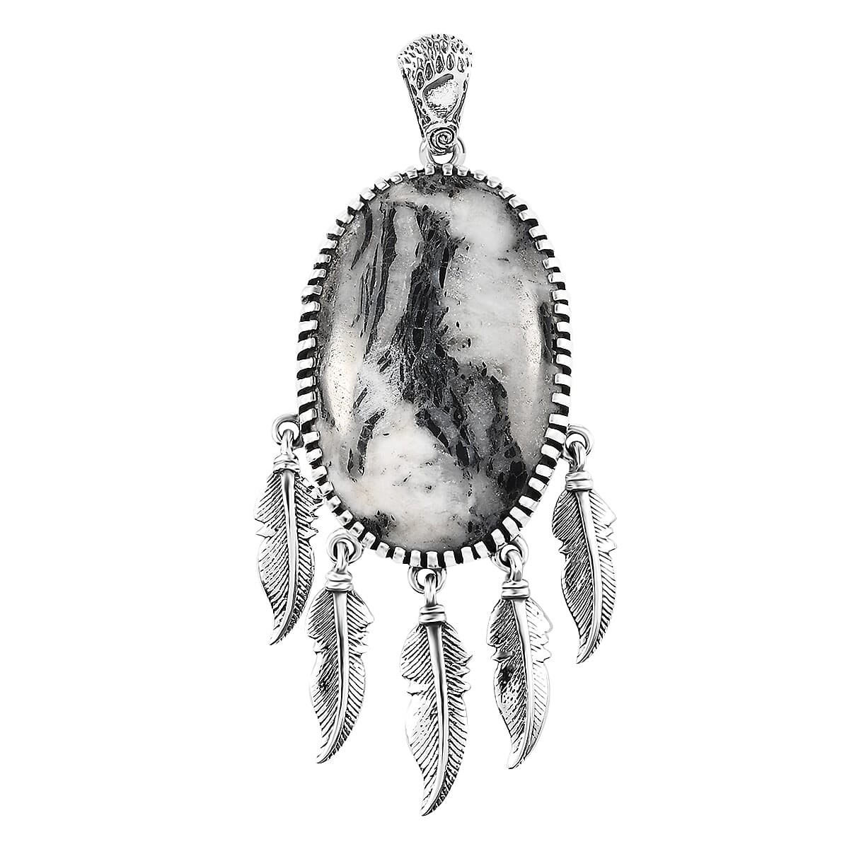 Artisan Crafted White Buffalo Feather Pendant in Sterling Silver 35.50 ctw