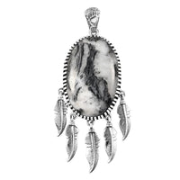 Artisan Crafted White Buffalo Feather Pendant in Sterling Silver 35.50 ctw