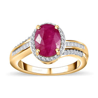 One Time Only Luxoro 10K Yellow Gold Premium Montepuez Ruby, Diamond (G-H, I2) (0.30 cts) Bypass Halo Ring (Size 6.0) 2.50 ctw