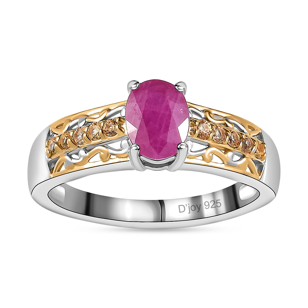 Premium Montepuez Ruby, Yellow Sapphire Ring in Vermeil YG and Platinum Over Sterling Silver (Size 7.0) 1.30 ctw