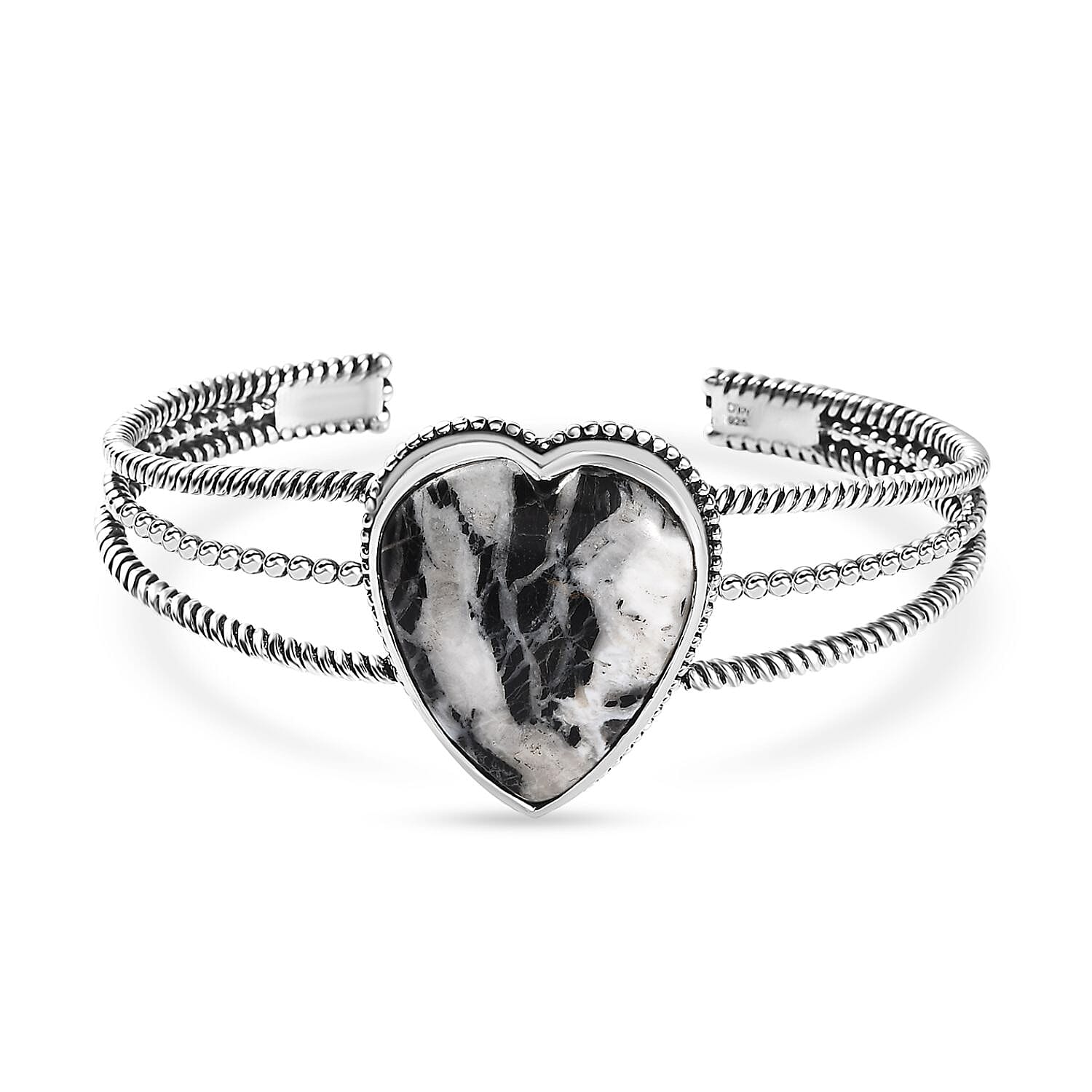 Artisan Crafted White Buffalo 21.40 ctw Heart Shape Cuff Bracelet in Sterling Silver
