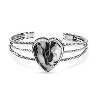 Artisan Crafted White Buffalo 21.40 ctw Heart Shape Cuff Bracelet in Sterling Silver