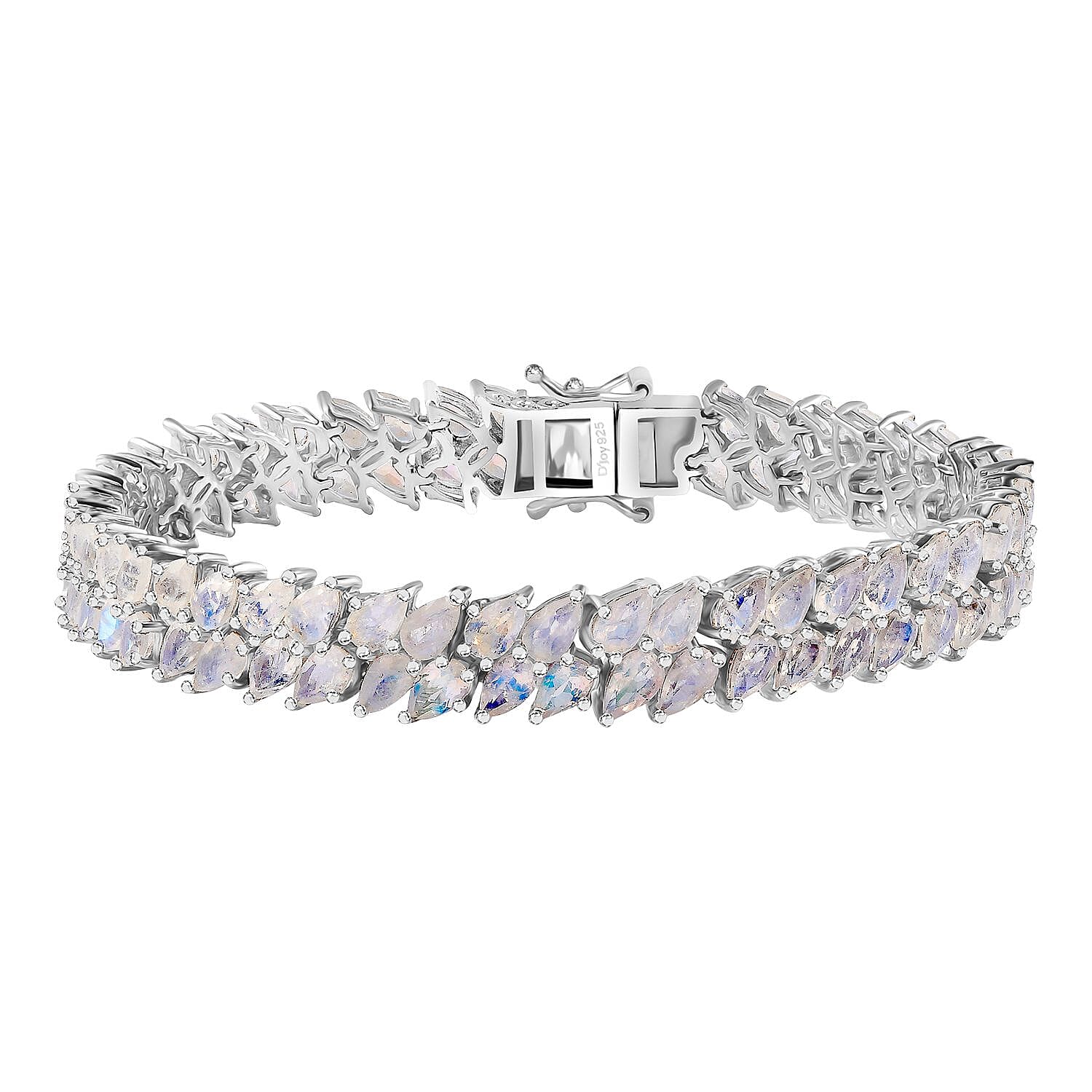 Premium Rainbow Moonstone 2 Row Bracelet in Platinum Over Sterling Silver (7.25 In) 18.40 ctw