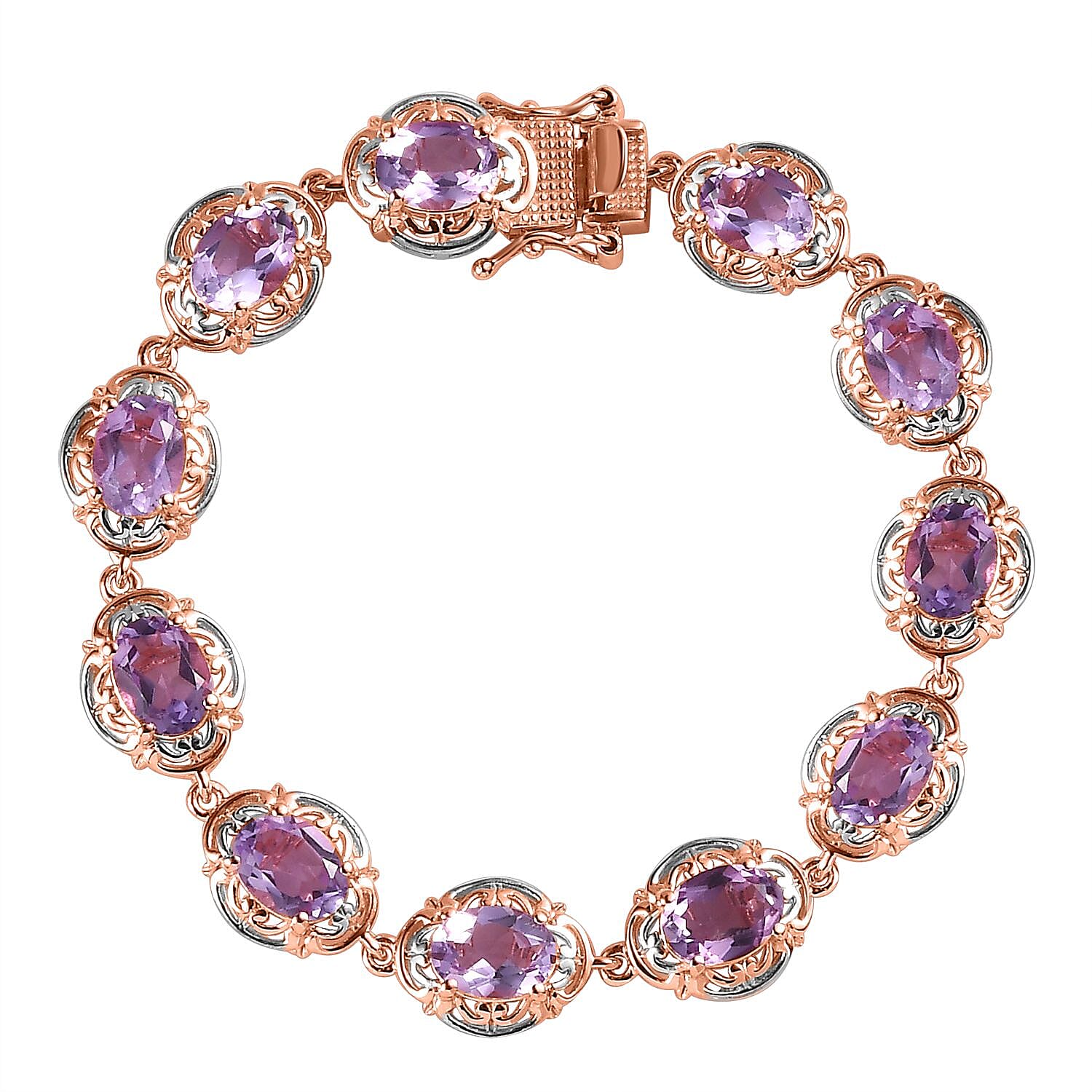 Premium Rose De France Amethyst Bracelet in Vermeil RG and Platinum Over Sterling Silver (6.50 In) 14.65 ctw