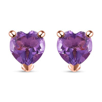 D'Joy Rose De France Amethyst Heart Stud Earrings in Vermeil Rose Gold Over Sterling Silver 1.50 ctw