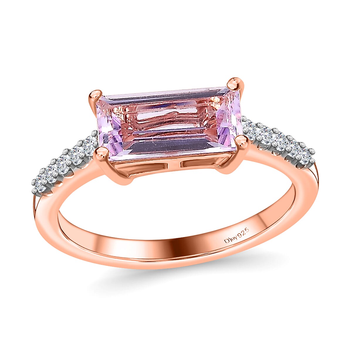 Premium Rose De France Amethyst, Moissanite Ring in Vermeil RG Over Sterling Silver (Size 10.0) 1.50 ctw