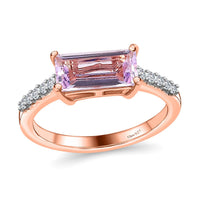 Premium Rose De France Amethyst, Moissanite Ring in Vermeil RG Over Sterling Silver (Size 10.0) 1.50 ctw