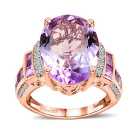 Rose De France Amethyst and Multi Gemstone Ring in Vermeil Rose Gold Over Sterling Silver (Size 10.0) 10.60 ctw