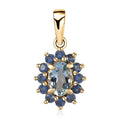 Luxoro 10K Yellow Gold AAA Santa Maria Aquamarine and Ceylon Blue Sapphire Sunburst Pendant 0.75 ctw - Sticky add to cart bar