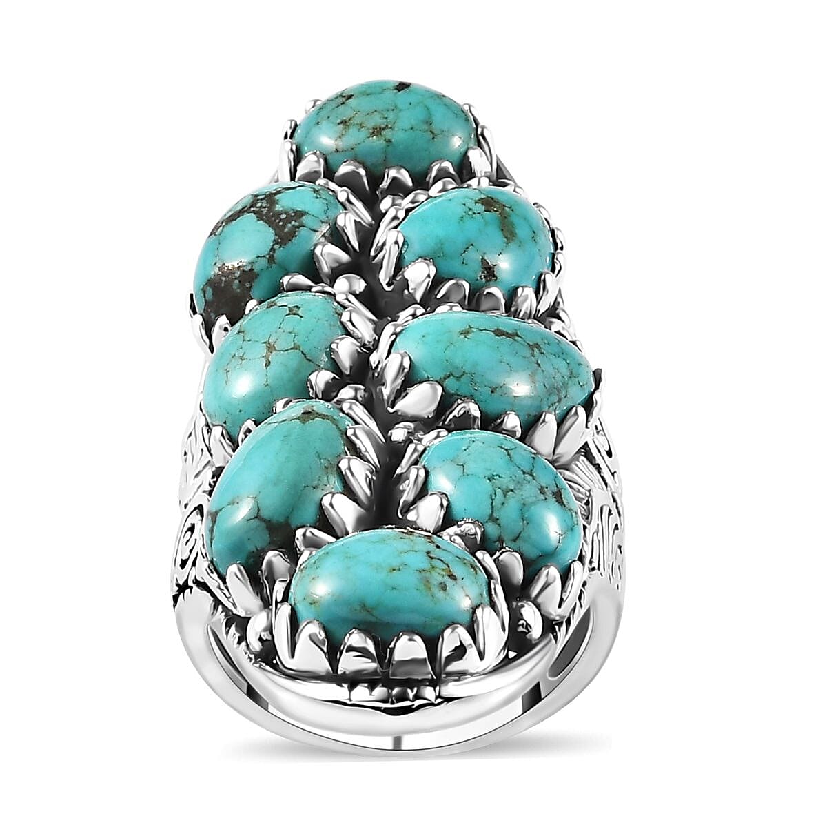 Artisan Crafted Premium Sierra Nevada Turquoise Elongated Ring in Sterling Silver (Size 10.0) 17.15 ctw