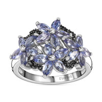 Tanzanite and Thai Black Spinel Ring in Platinum Over Sterling Silver (Size 10.0) 1.85 ctw