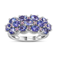 Tanzanite and Madagascar Pink Sapphire Ring in Platinum Over Sterling Silver (Size 10.0) 2.15 ctw