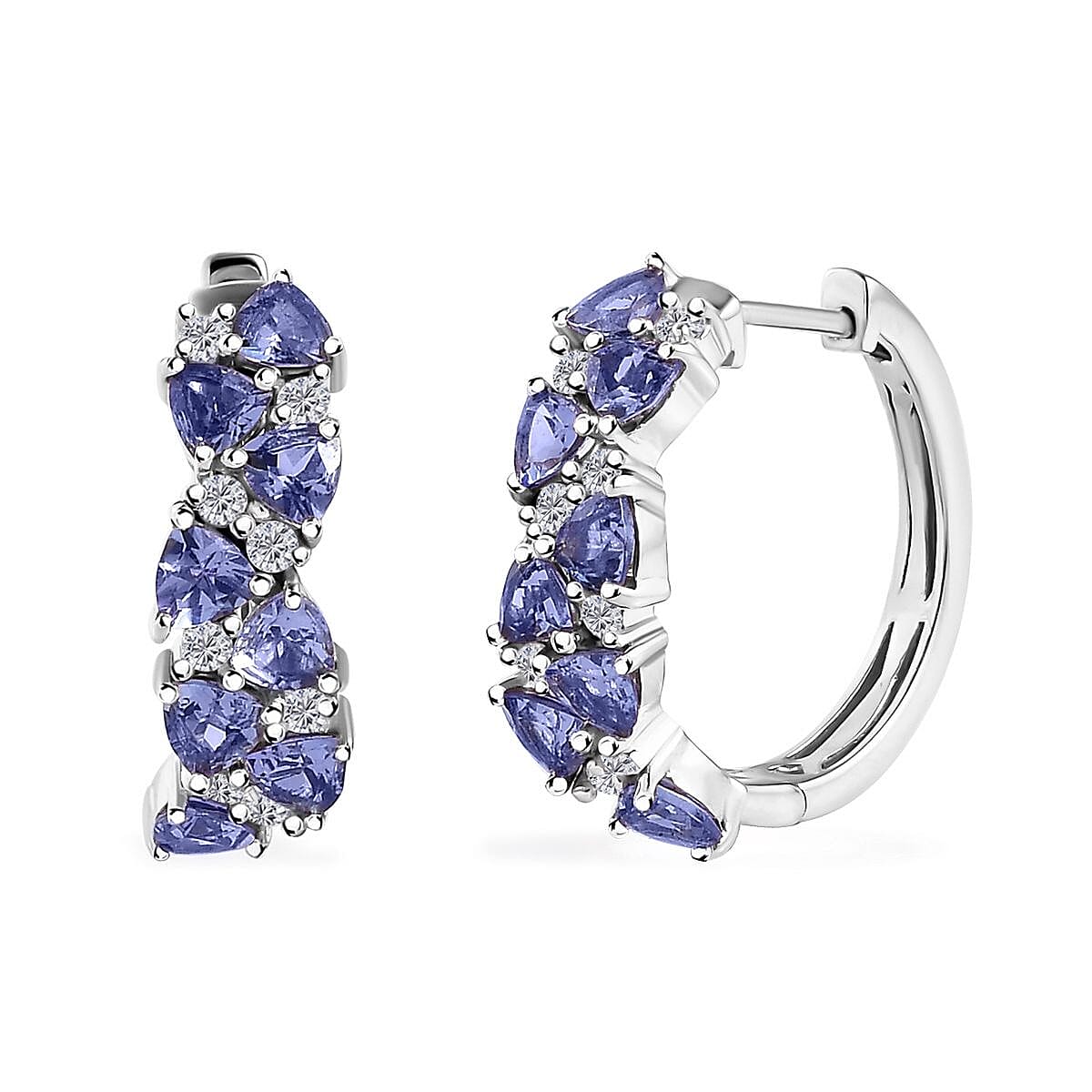 Tanzanite, Moissanite Hoop Earrings in Platinum Over Sterling Silver 2.30 ctw