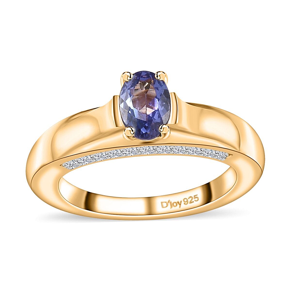 Tanzanite and White Zircon Ring in Vermeil Yellow Gold Over Sterling Silver 1.20 ctw