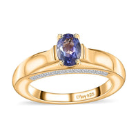 Tanzanite and White Zircon Ring in Vermeil Yellow Gold Over Sterling Silver 1.20 ctw