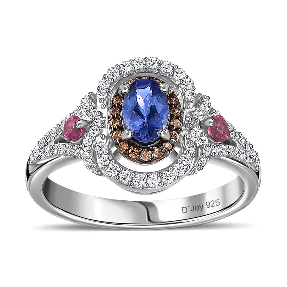 AAA Tanzanite and Multi Gemstone Ring in Platinum Over Sterling Silver (Size 10.0) 1.15 ctw