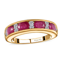 Premium Montepuez Ruby and Moissanite Band Ring in Vermeil Yellow Gold Over Sterling Silver 2.00 ctw