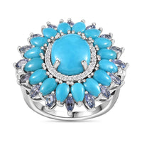 Sleeping Beauty Turquoise, Multi Gemstone Cocktail Ring in Platinum Over Sterling Silver (Size 10.0) 8.60 ctw
