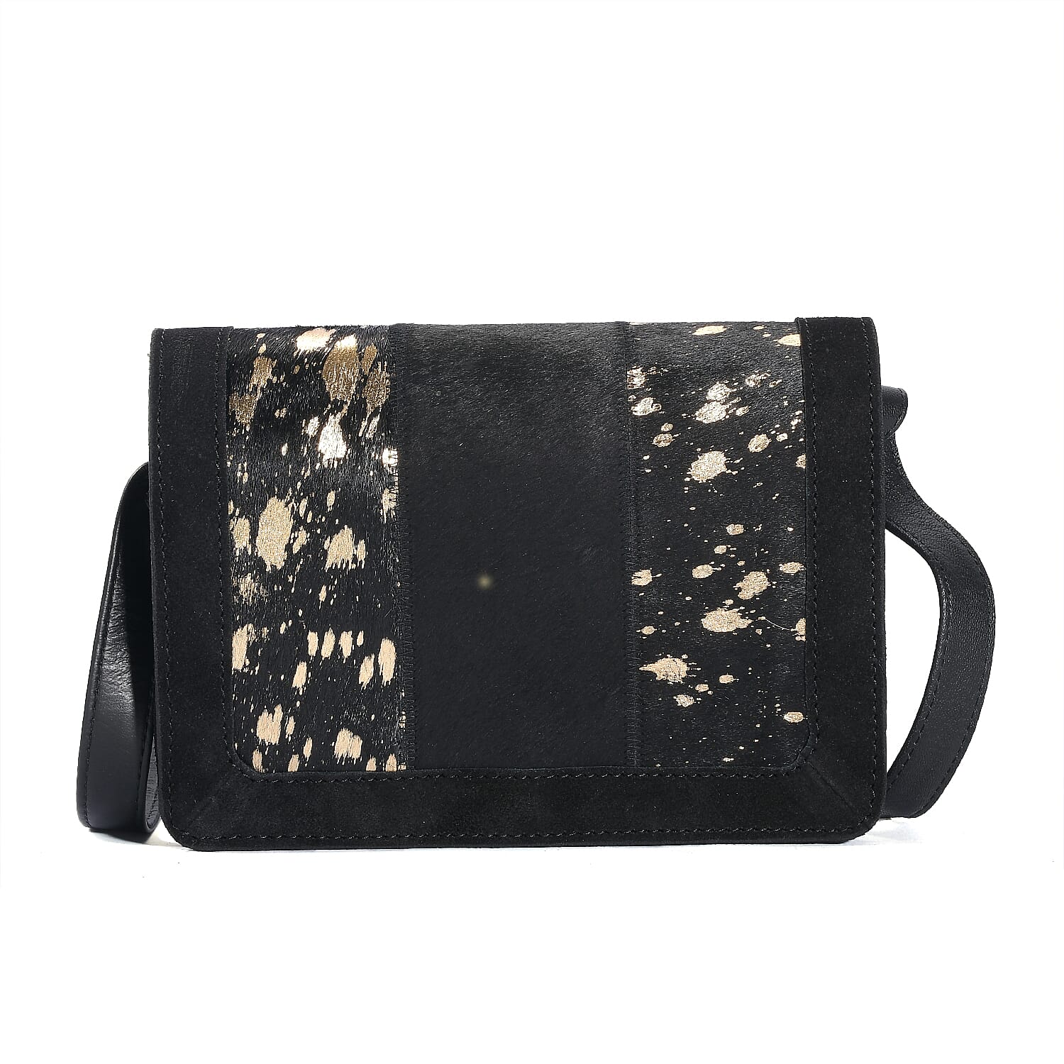 Black and Mustard Genuine Leather Hair On Crossbody Bag (8"x2.5"x5")