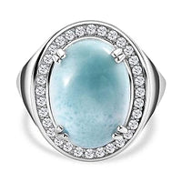Premium Larimar and White Zircon 12.90 ctw Ring in Rhodium Over Sterling Silver (Size 11.5)