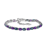 African Amethyst, London Blue Topaz and Moissanite 11.85 ctw Bracelet in Platinum Over Sterling Silver (6.50-8.0In)
