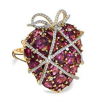 Orissa Rhodolite Garnet and Multi Gemstone 9.29 ctw Fancy Ring in Vermeil Yellow Gold Over Sterling Silver (Size 8)
