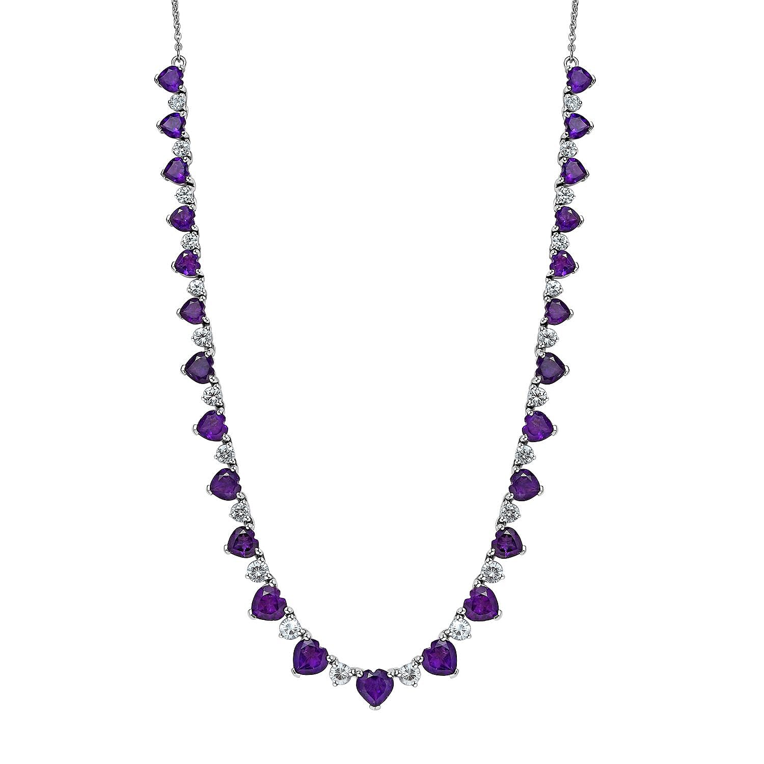 D'Joy African Amethyst and White Zircon Necklace 18 Inches in Platinum Over Sterling Silver 21.40 ctw