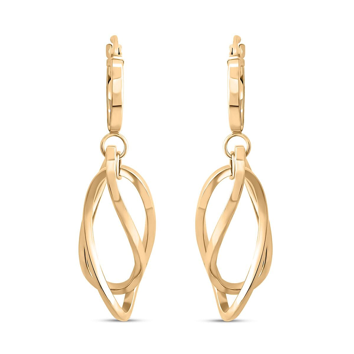 Italian 10K Yellow Gold Oval Drop Hoop Earrings 2.40 Grams