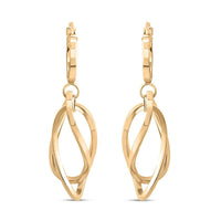 Italian 10K Yellow Gold Oval Drop Hoop Earrings 2.40 Grams