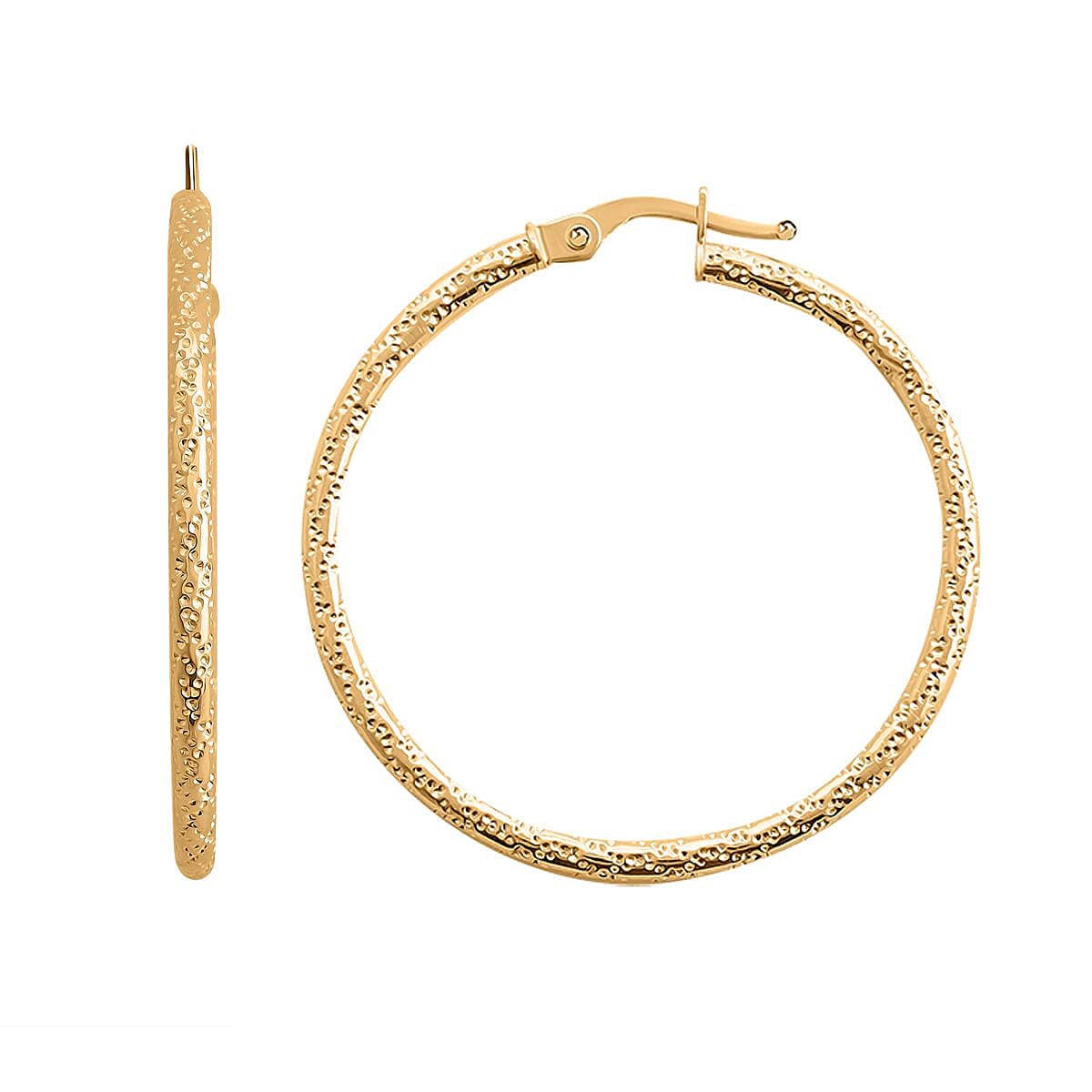 Italian 14K Yellow Gold Textured Hoop Earrings 1.75 Grams