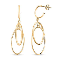 Italian 10K Yellow Gold Double Oval Drop Half Hoop Earrings 1.95 Grams