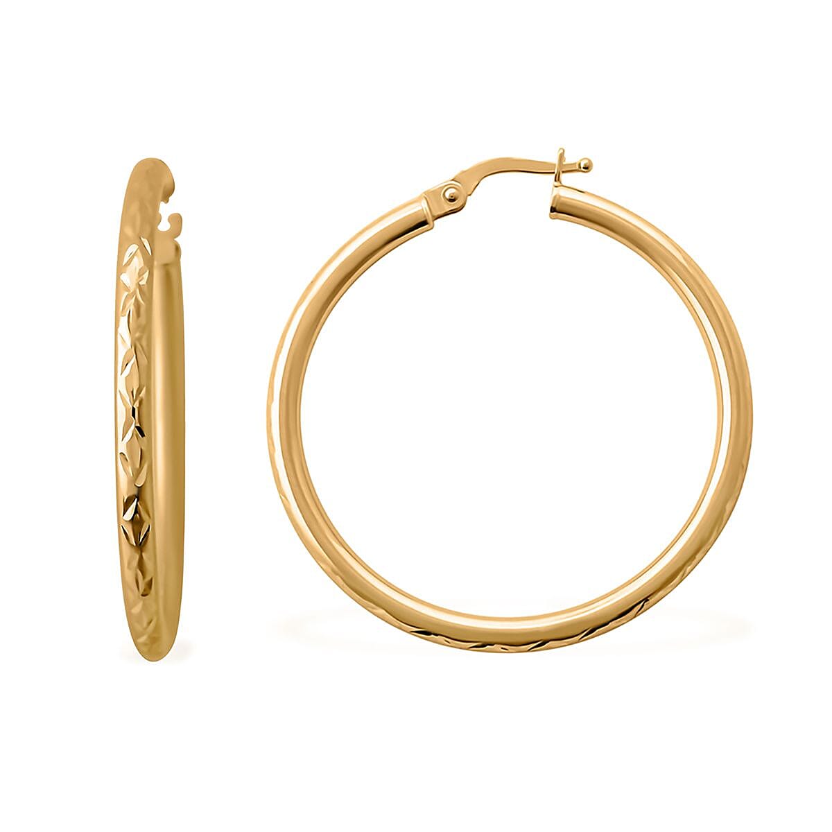 Italian Diamond-cut Hoop Earrings in 10K Yellow Gold 2 Grams