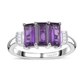 African Amethyst and Diamond 3 Stone Ring in Platinum Over Sterling Silver (Size 10.0) 1.60 ctw - Sticky add to cart bar