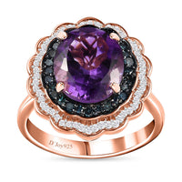 Premium Moroccan Amethyst, Blue and White Diamond Ring in Vermeil Rose Gold Over Sterling Silver (Size 9.0) 5.15 ctw