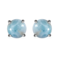 Larimar Solitaire Stud Earrings in Platinum Over Sterling Silver 3.65 ctw