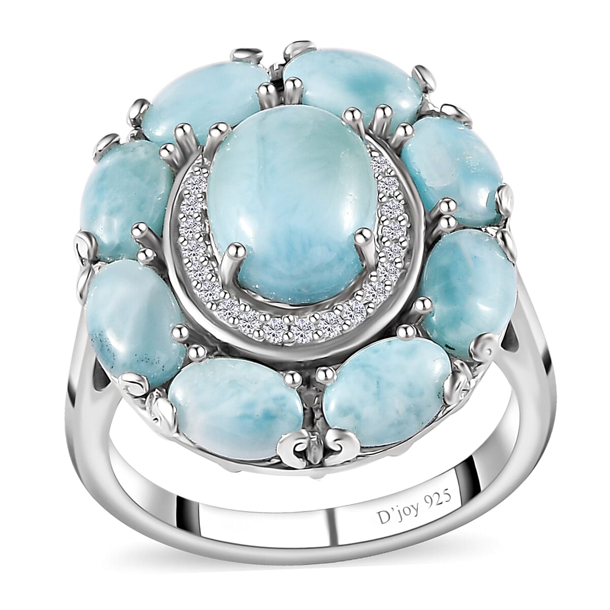Larimar, White Zircon Ring in Platinum Over Sterling Silver (Size 10.0) 6.90 ctw