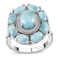 Larimar, White Zircon Ring in Platinum Over Sterling Silver (Size 10.0) 6.90 ctw - Sticky add to cart bar
