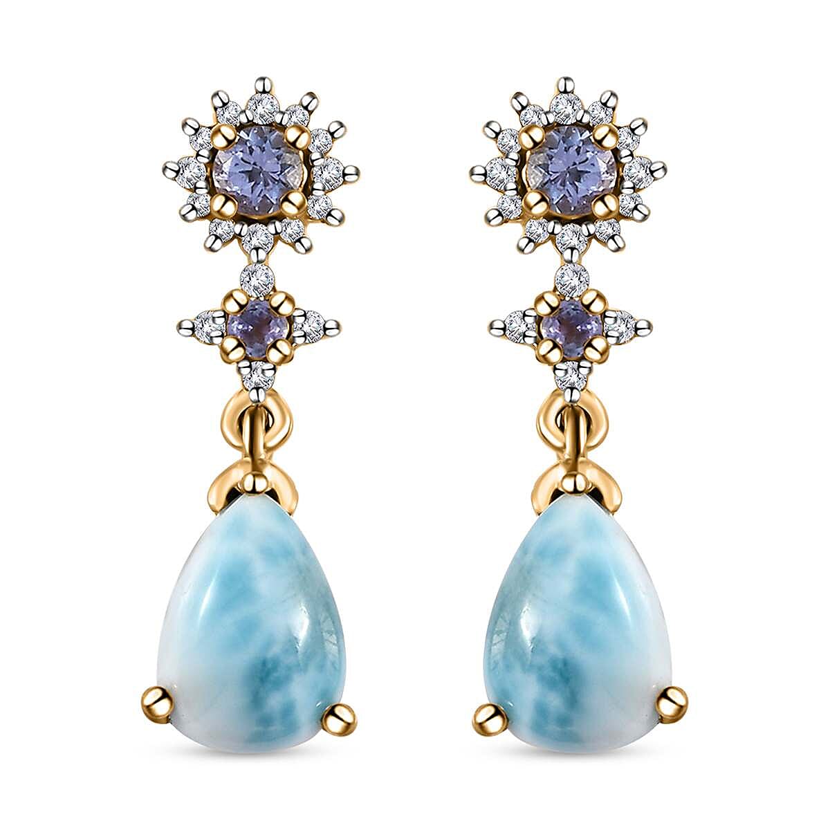 Larimar and Multi Gemstone Drop Earrings in Vermeil Yellow Gold Over Sterling Silver 4.00 ctw