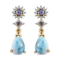 Larimar and Multi Gemstone Drop Earrings in Vermeil Yellow Gold Over Sterling Silver 4.00 ctw