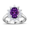 Moroccan Amethyst, White Zircon Halo Ring in Platinum Over Sterling Silver (Size 10.0) 2.65 ctw - Sticky add to cart bar