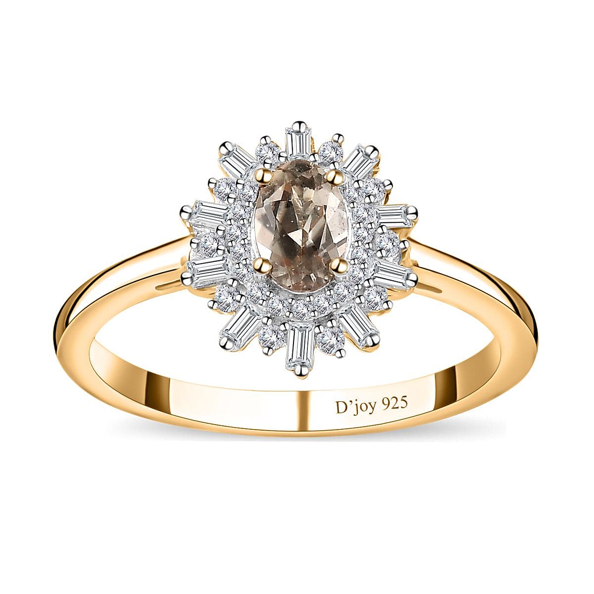 AAA Turkizite, White Zircon Ring in Vermeil YG Over Sterling Silver (Size 10.0) 1.00 ctw
