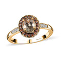 AAA Turkizite, Brown and White Zircon Halo Ring in Vermeil YG Over Sterling Silver (Size 6.0) 1.20 ctw - Sticky add to cart bar